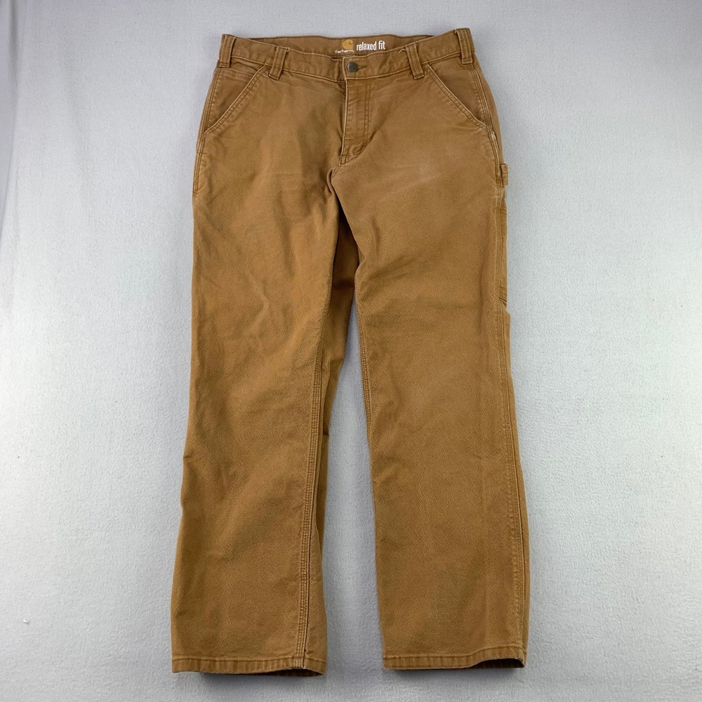 Carhartt Carpenter Pants Mens 34x30 Brown Canvas Utility Workwear Relaxed-Fit